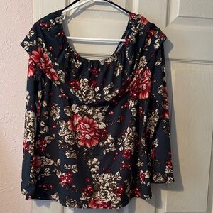 Floral Women's off the shoulder Top - Navy and Red